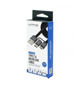CABLE UNNO TEKNO 2 IN 1 TYPE C & MICRO USB 1M/3FT CB4056GY
