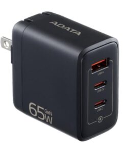 CARGADOR DE PARED ADATA CHARGERU-0653-QCPDBK 65W 2 PUERTOS USB-C Y 1 PUERTO USB-A CARGA RAPIDA