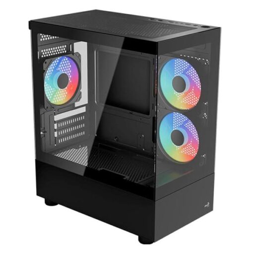 CASE RGB AEROCOOL VIEWPORT MINI-G-BK-V2 TORRE PEQUEÃA VIDRIO FRONTAL Y LATERAL 2 ABANICOS LATERALES Y 1 ABANICO TRASERO ACCM-ES09133.11