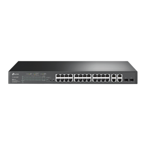 SWITCH TP LINK SL2428P(UN) 24 PUERTOS POE 10/100MBPS 2 PUERTOS GIGABIT RJ45 2 COMBO GIGABIT SFP 10/100/1000 MBPS ADMINISTRABLE (SMART / L2+)